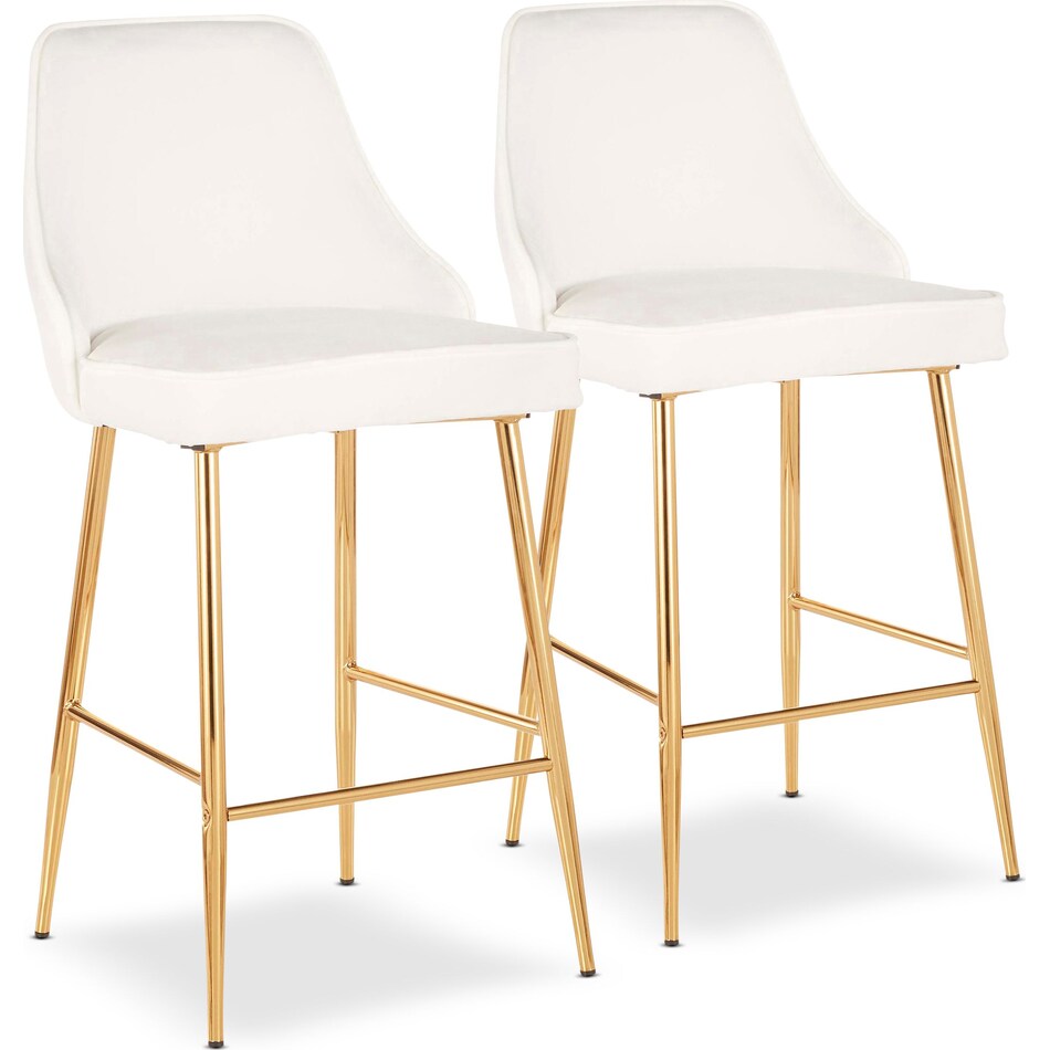 Ali Set of 2 CounterHeight Stools White Velvet/Gold Metal Value