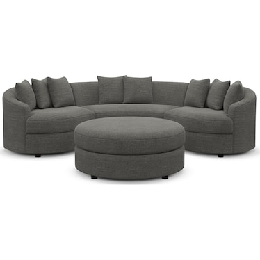 Allegra Foam Comfort 3-Piece Sectional and Ottoman - Curious Charcoal