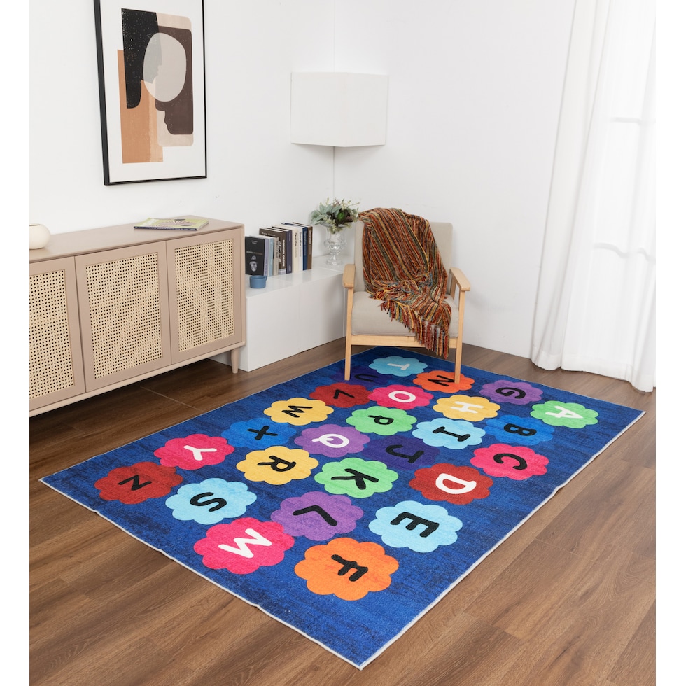 alphabet blue area rug  x    