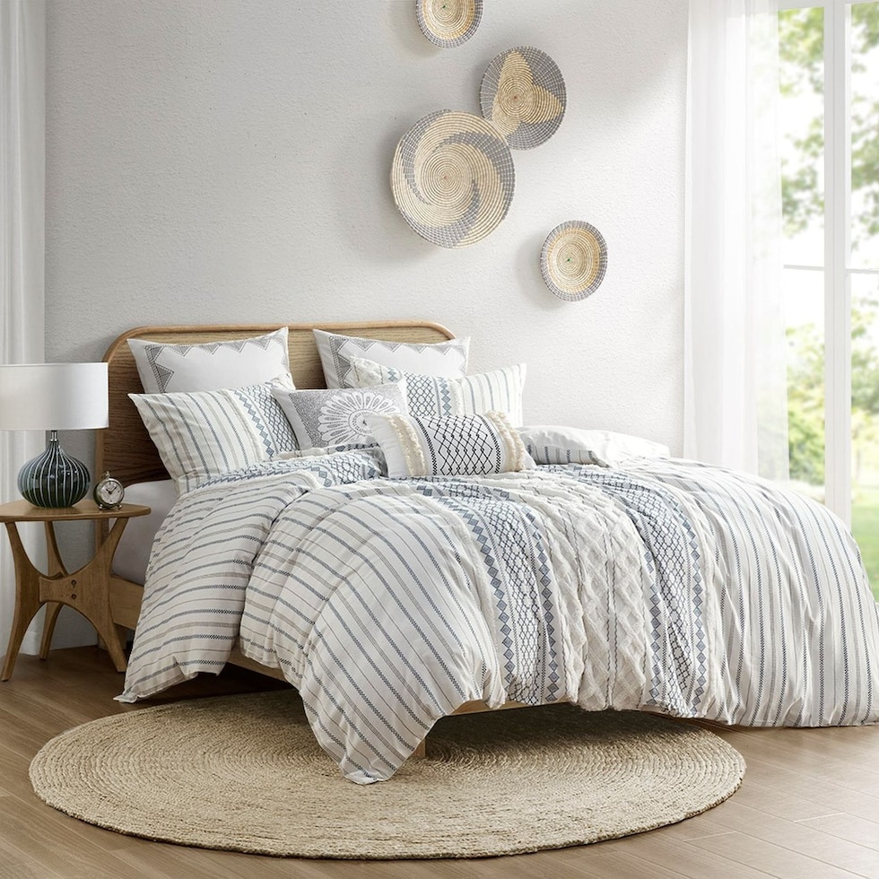 amari blue white king california king bedding set   