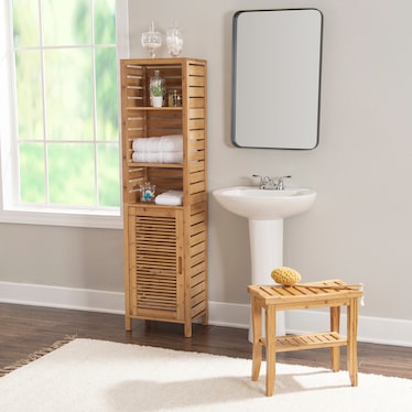 Ambel One Door Cabinet With Covered Shelves - Natural