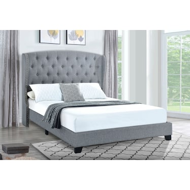 Amina Upholstered Queen Bed - Gray