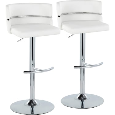 Anabelle Set of 2 Adjustable Swivel Bar Stools - White Vegan Leather/Chrome