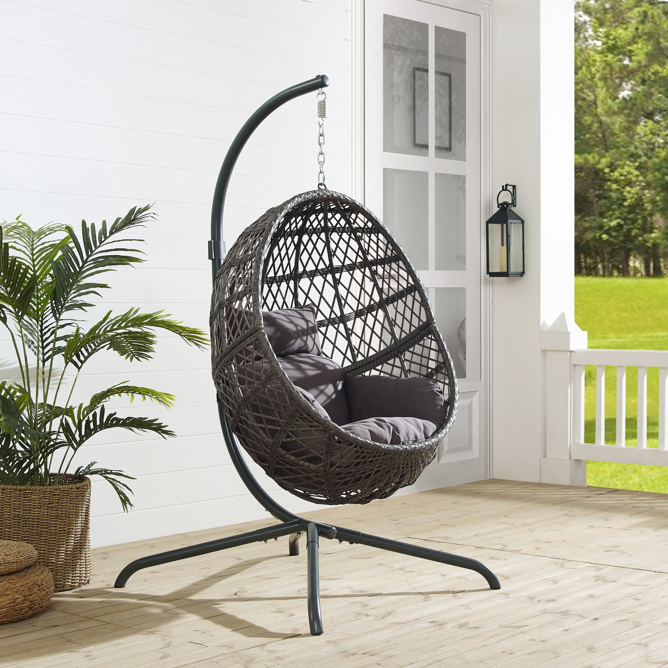 Annapolis Indoor Outdoor Hanging Egg Chair Gray Value City Furniture   Annapolis Gray Outdoor Chair 2920034 1571873 