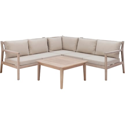 Annotto Bay 3-Piece Outdoor Sectional and Coffee Table Set - Beige