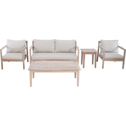 Annotto Bay Outdoor Set with Sofa, 2 Chairs, Side Table and Coffee Table - Beige