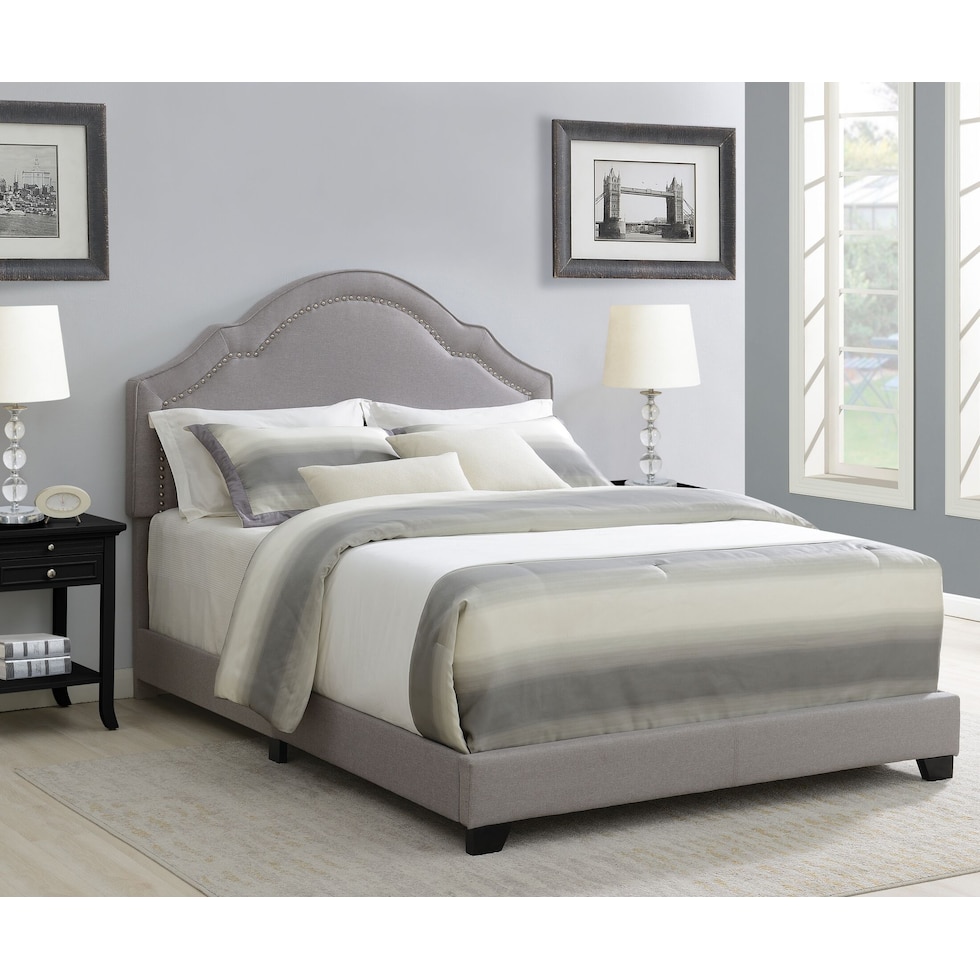 archie gray queen upholstered bed   