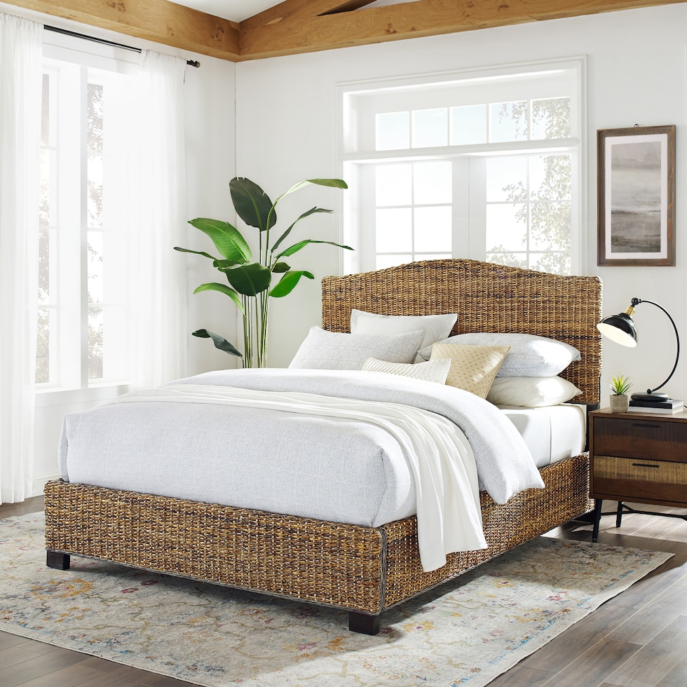 aria light brown king bed   