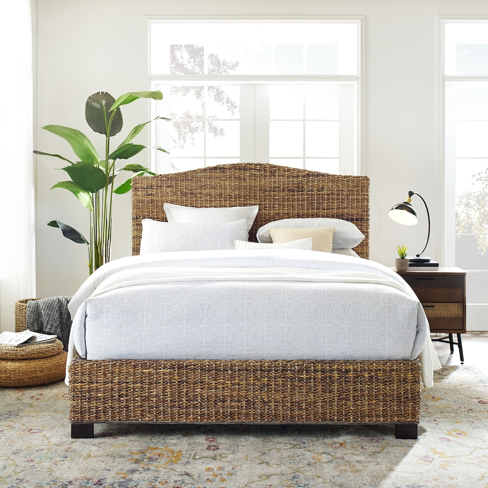 aria light brown king bed   