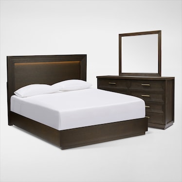 Arielle 5-Piece Bedroom Set with Panel Bed, Dresser and Mirror