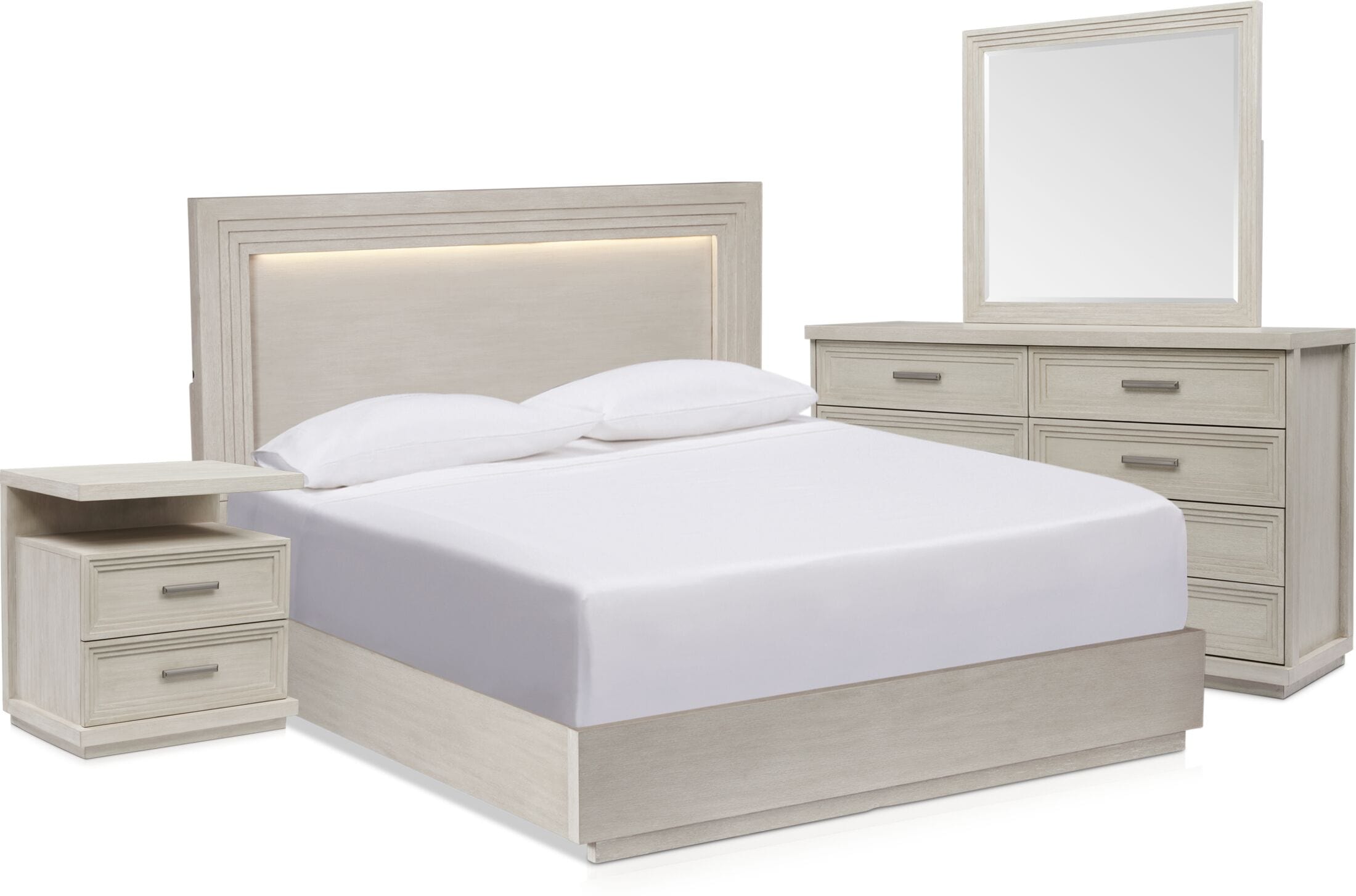 Arielle 6-Piece Bedroom Set with Panel Bed, Charging Nightstand