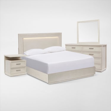 Arielle 6-Piece Bedroom Set with Panel Bed, Charging Nightstand, Dresser and Mirror