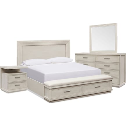 Arielle 6-Piece Bedroom Set with Storage Bed, Charging Nightstand, Dresser and Mirror