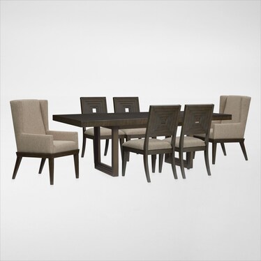 Arielle Dining Table, 4 Side Chairs and 2 Host Chairs - Tobacco