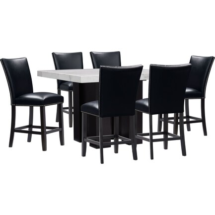 Artemis Counter-Height Marble Dining Table and 6 Upholstered Stools - Black