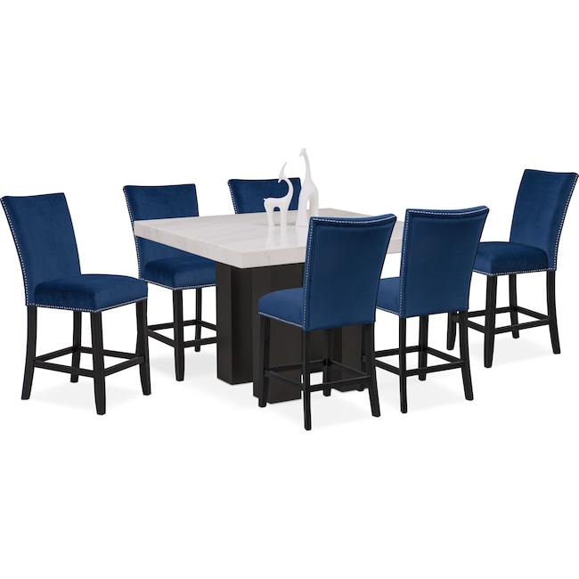 Dining Room Furniture - Artemis Counter-Height Marble Dining Table and 6 Upholstered Stools