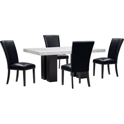 Artemis Marble Dining Table and 4 Upholstered Dining Chairs - Black
