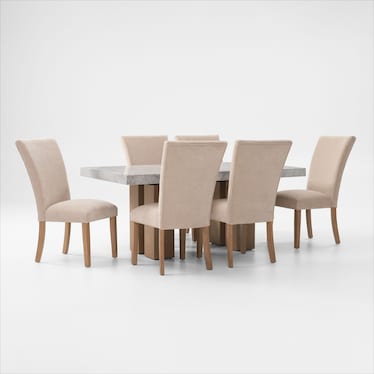 Artemis Marble Dining Table and 6 Upholstered Dining Chairs with Natural Legs