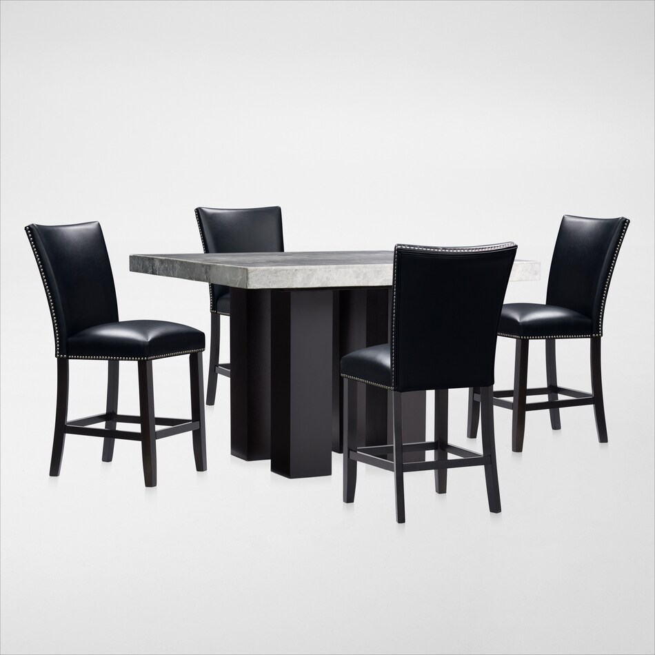 Artemis CounterHeight Marble Dining Table and 4 Upholstered Stools