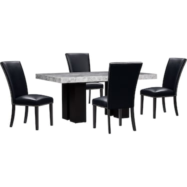 Artemis Marble Dining Table and 4 Upholstered Dining Chairs