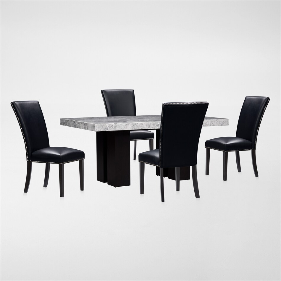 Artemis Marble Dining Table and 4 Upholstered Dining Chairs Value