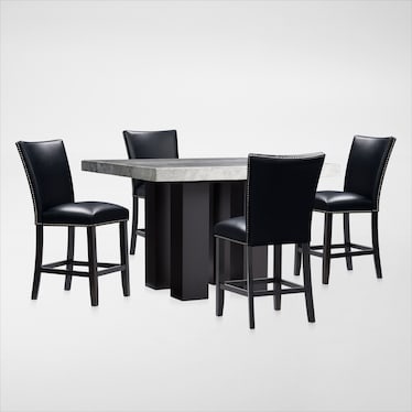 Artemis Counter-Height Marble Dining Table and 4 Upholstered Stools