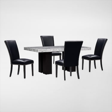 Artemis Marble Dining Table and 4 Upholstered Dining Chairs