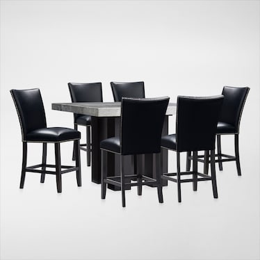 Artemis Counter-Height Marble Dining Table and 6 Upholstered Stools