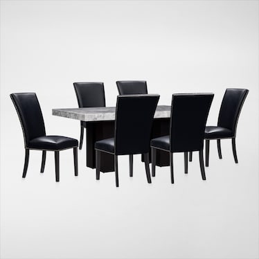 Artemis Marble Dining Table and 6 Upholstered Dining Chairs