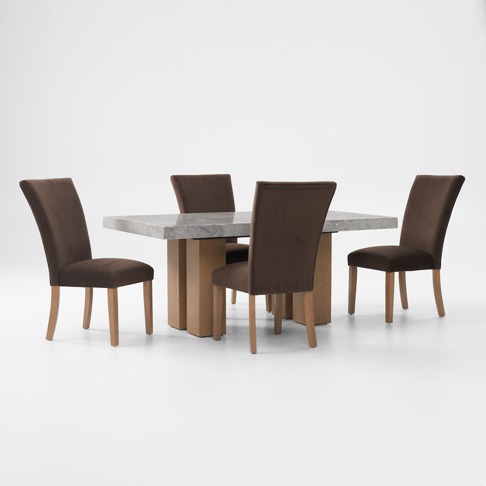 artemis gray marble brown natural legs  pc dining room   