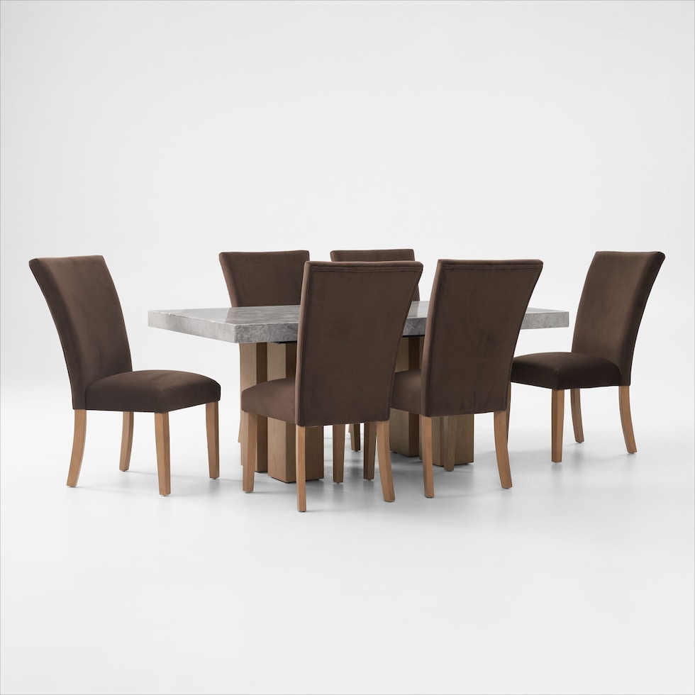artemis gray marble brown natural legs  pc dining room   