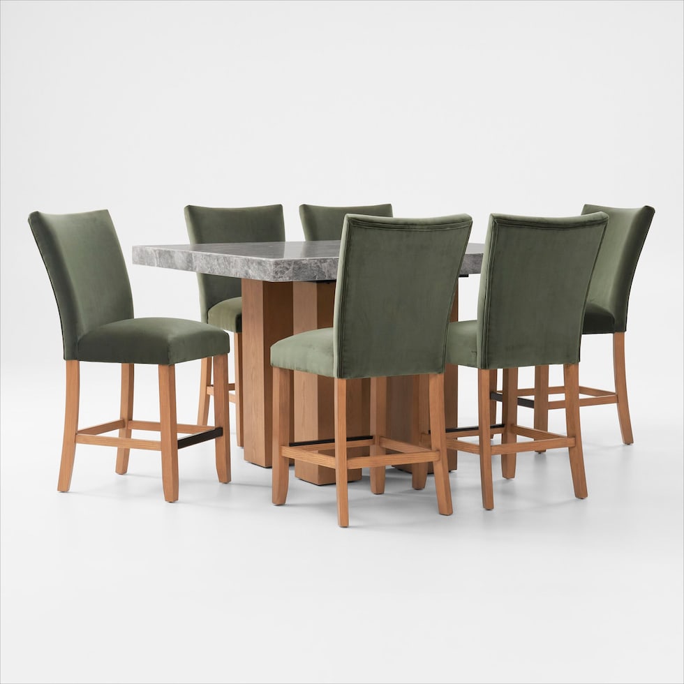 artemis gray marble olive natural legs  pc counter height dining room   