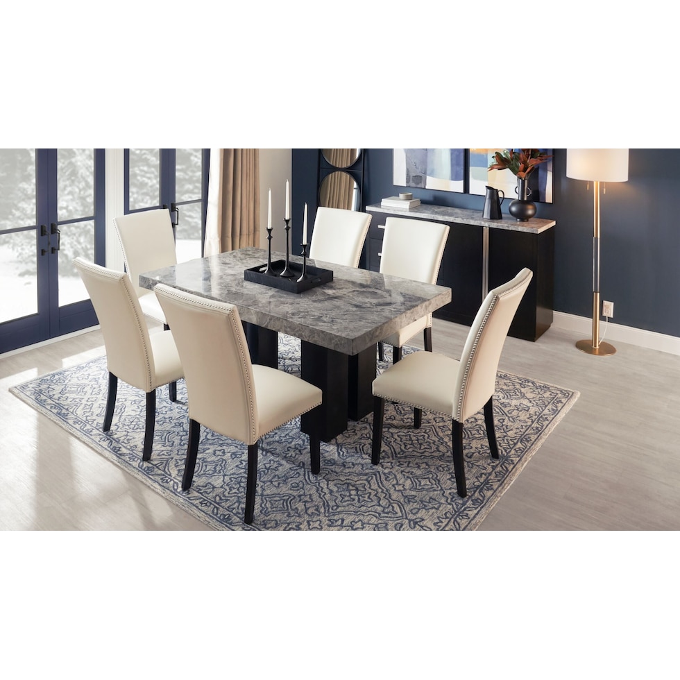 artemis gray marble white black legs  pc dining room   
