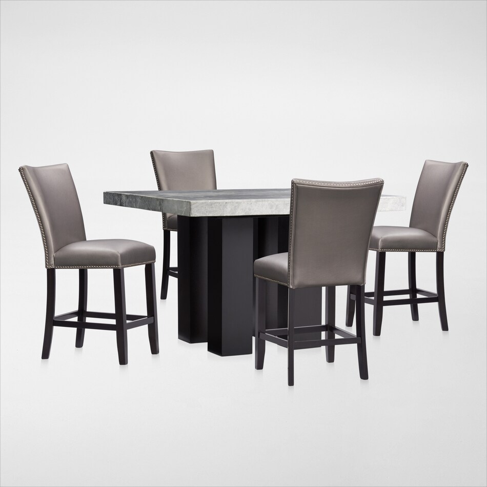 Artemis CounterHeight Marble Dining Table and 4 Upholstered Stools