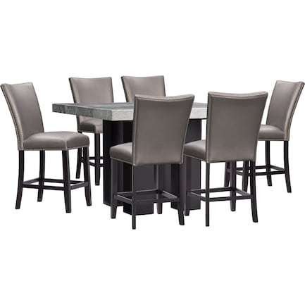 Artemis Marble Counter-Height Dining Table and 6 Stools - Gray