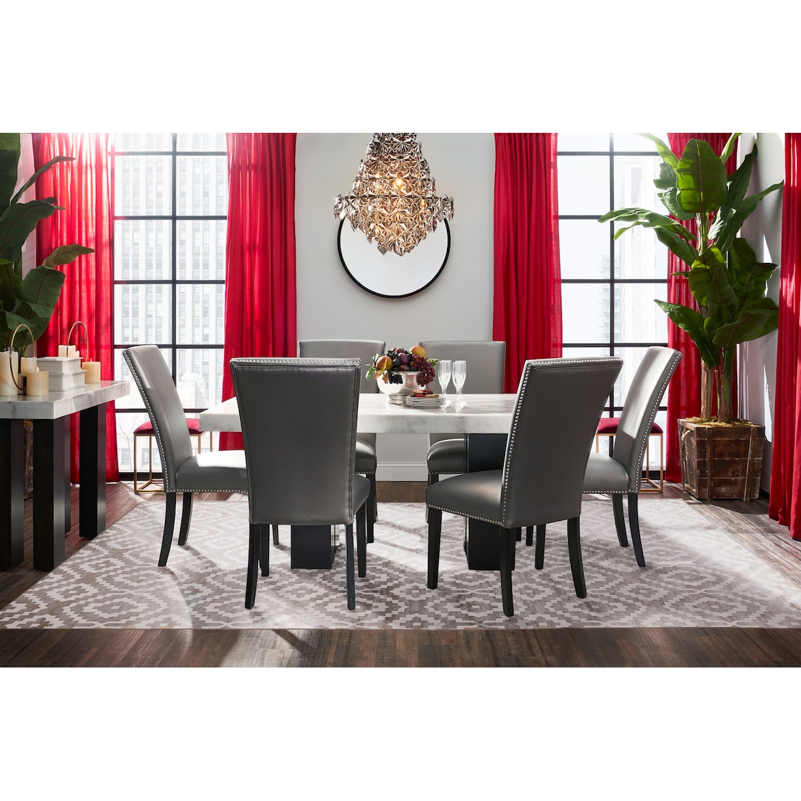 Artemis Marble Dining Table and 6 Upholstered Dining Chairs | Value