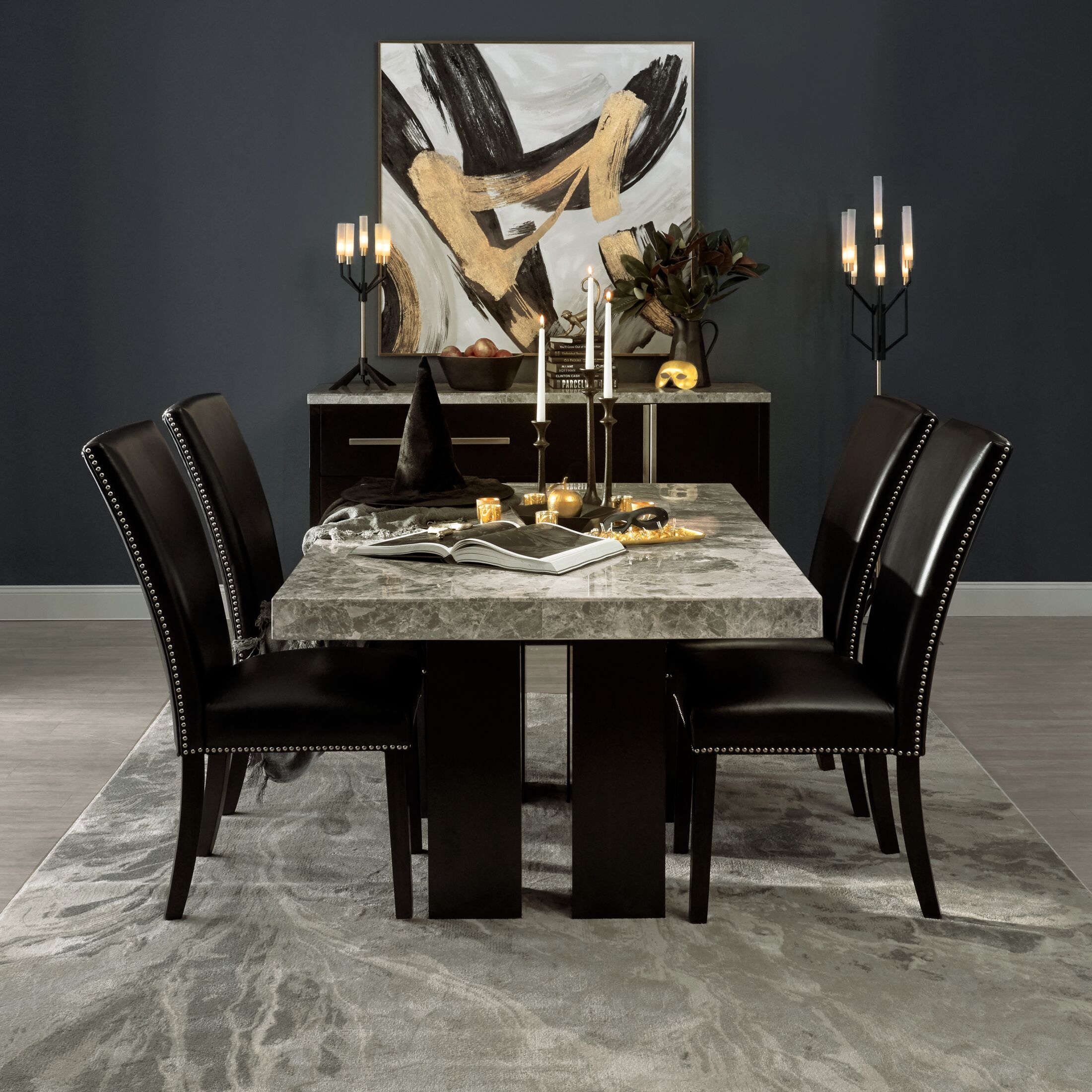 black and gray marble dining table