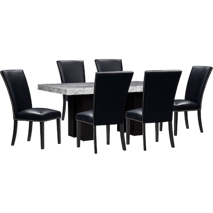 Artemis Marble Dining Table and 6 Chairs - Gray/Black