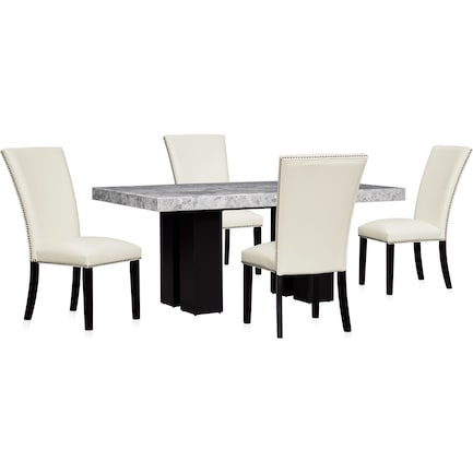 Artemis Marble Dining Table and 4 Chairs - Gray/White