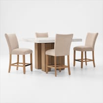 artemis white marble beige natural legs  pc counter height dining room   