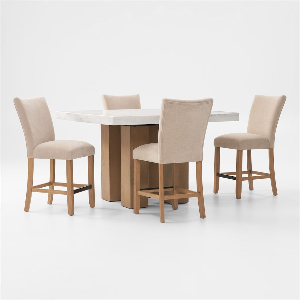 artemis white marble beige natural legs  pc counter height dining room   
