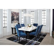 artemis white marble blue black legs  pc dining room   