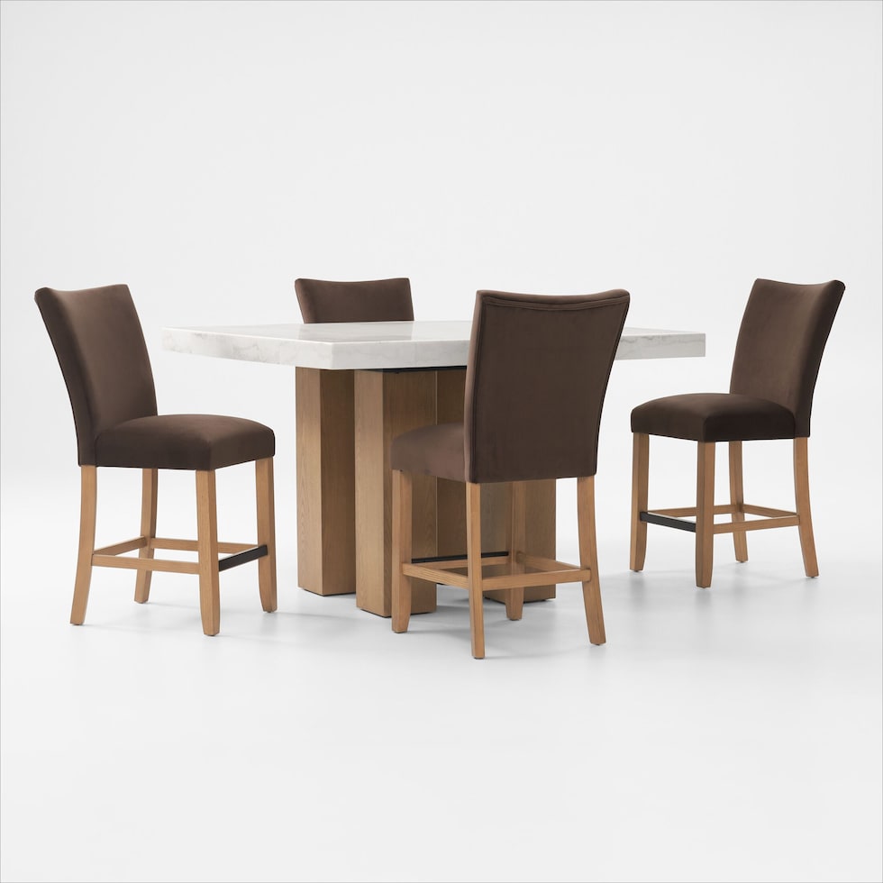 artemis white marble brown natural legs  pc counter height dining room   