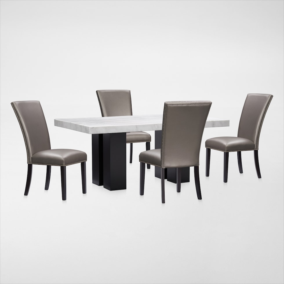 artemis white marble gray black legs  pc dining room   
