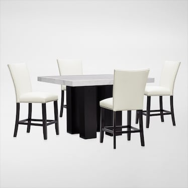 Artemis Marble Counter-Height Dining Table and 4 Upholstered Stools