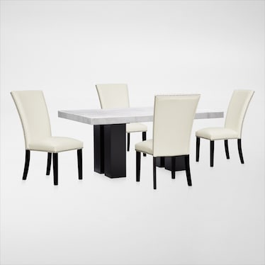 Artemis Marble Dining Table and 4 Upholstered Dining Chairs