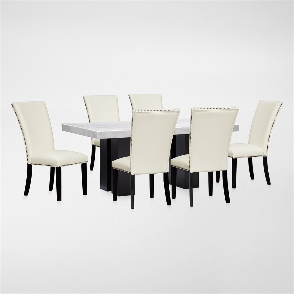 Artemis Marble Dining Table and 6 Upholstered Dining Chairs Value