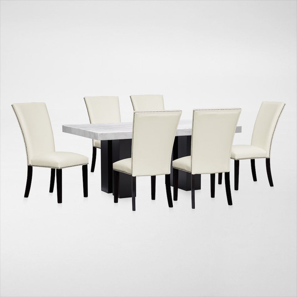 Artemis Marble Dining Table and 6 Upholstered Dining Chairs Value