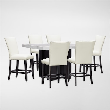 Artemis Marble Counter-Height Dining Table and 6 Upholstered Stools