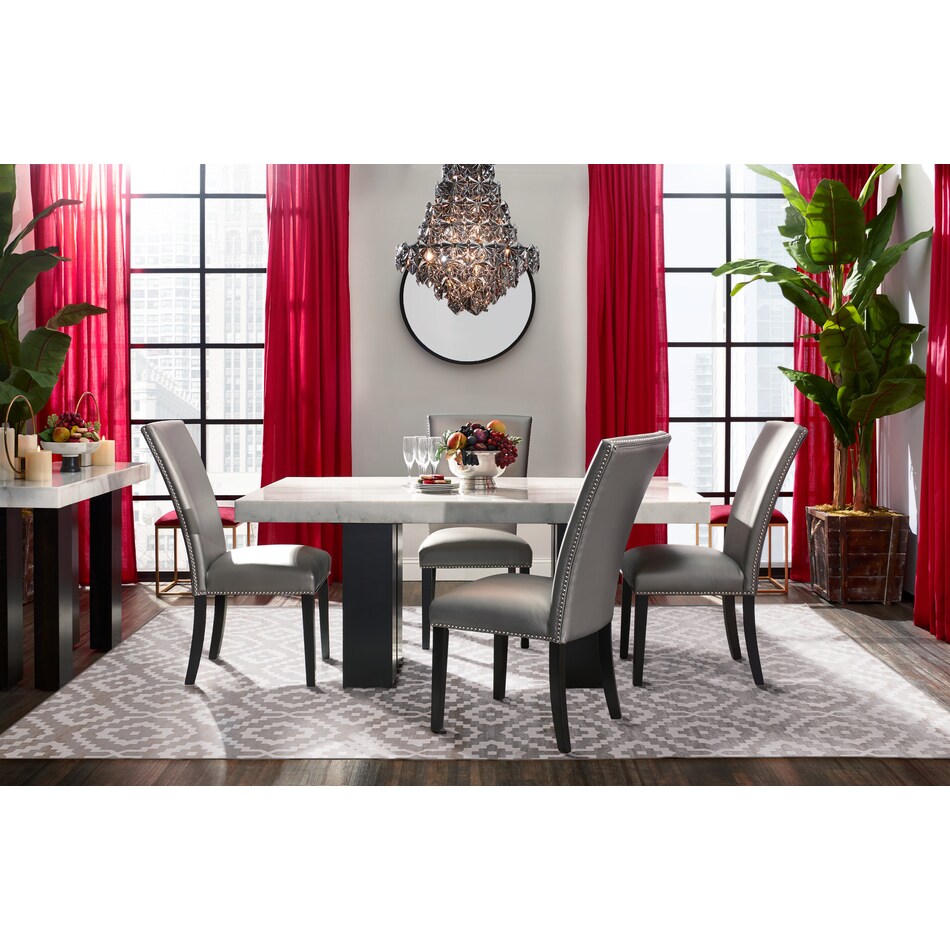 Artemis Marble Dining Table and 4 Upholstered Dining Chairs Value